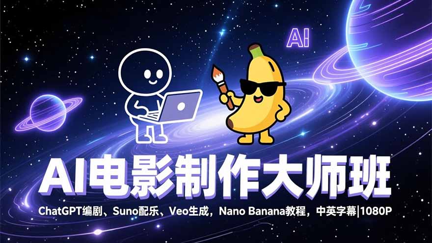 AI电影制作大师班：ChatGPT编剧、Suno配乐、Veo生成，Nano Banana教程，中英字幕|1080P-800资源网