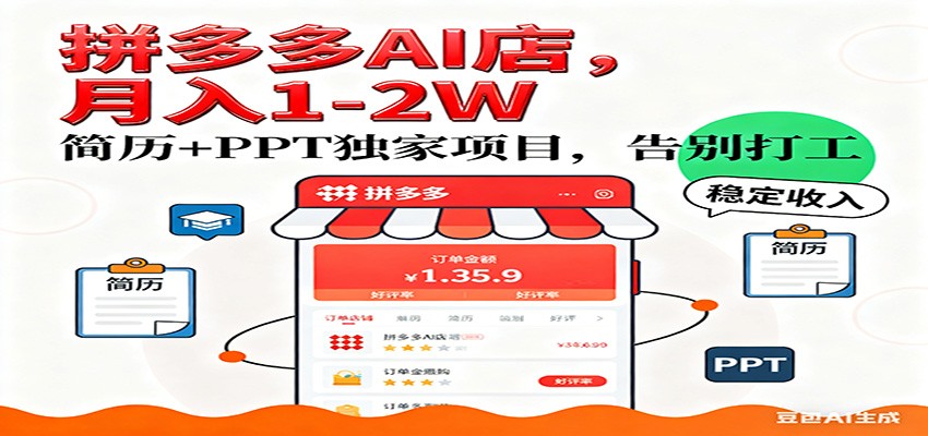 【独家】拼多多虚拟店，AI简历+PPT，单店月稳定1-2W，未来AI服务风口项目！-800资源网