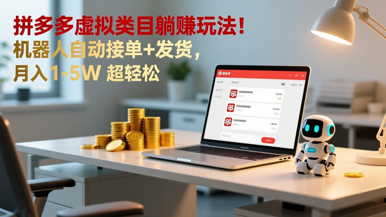 多多虚拟类目躺赚玩法！机器人自动接单+发货，月入 1-5W 超轻松-800资源网