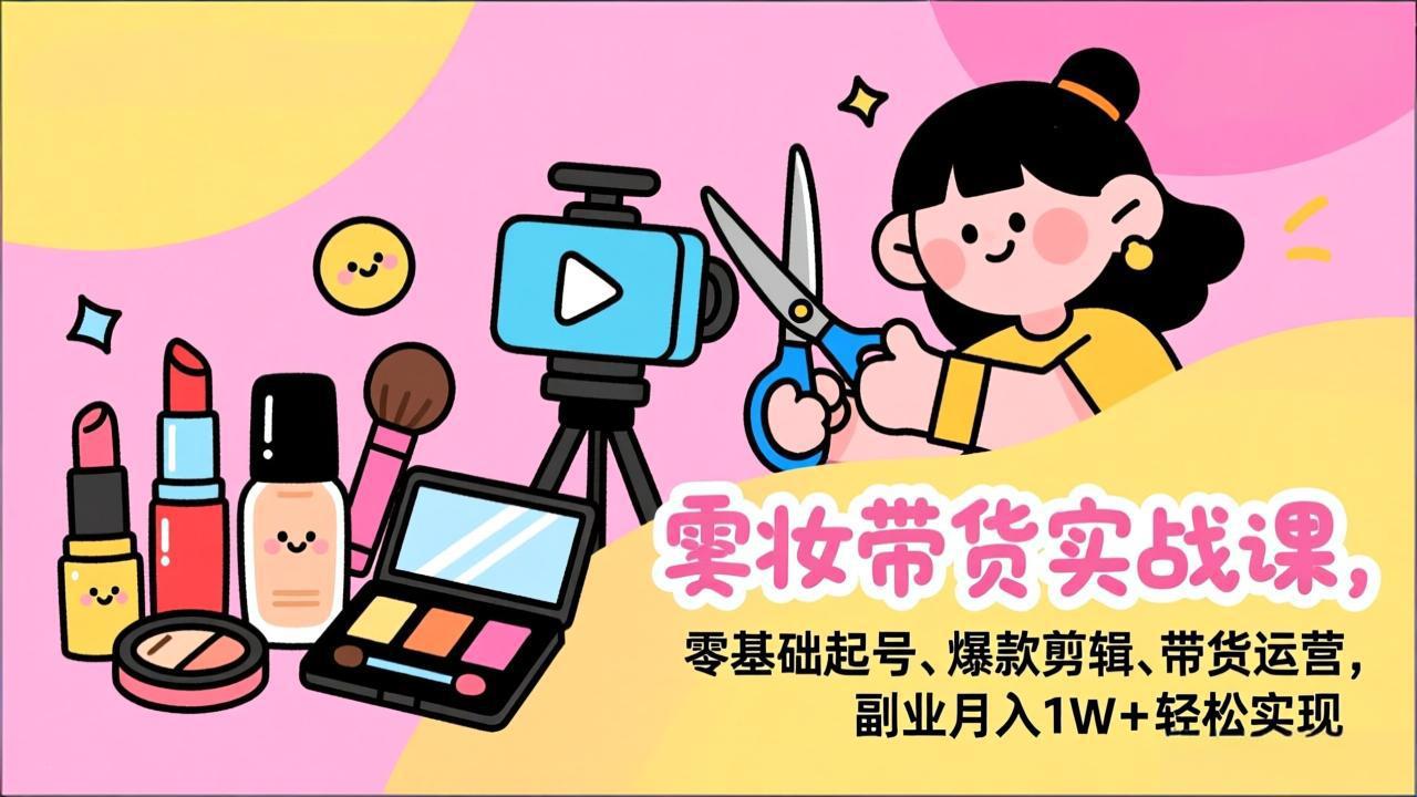 美妆带货实战课，零基础起号、爆款剪辑、带货运营，副业月入1W+轻松实现-800资源网