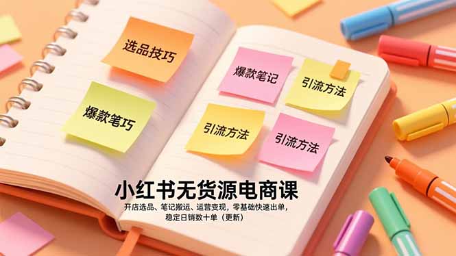 小红书无货源电商课，开店选品、笔记搬运、运营变现，零基础快速出单，稳定日销数十单（更新）-800资源网