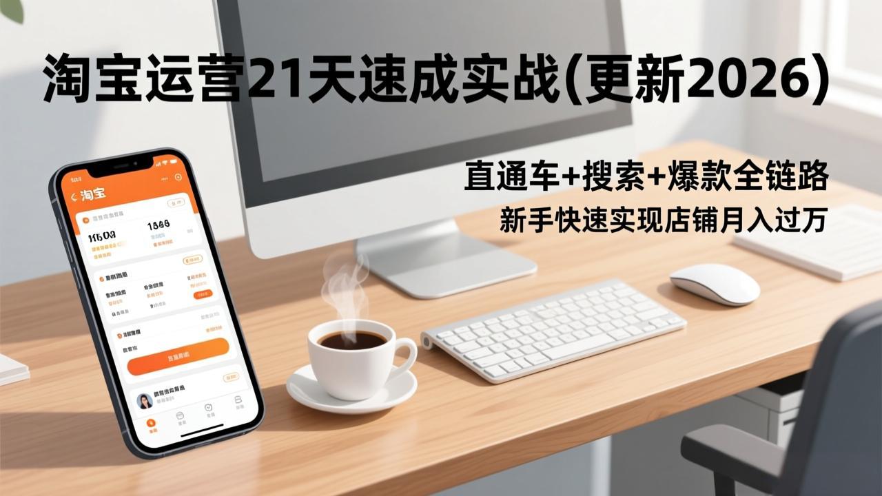 淘宝运营21天速成实战(更新2026)，直通车+搜索+爆款全链路，新手快速实现店铺月入过万-800资源网