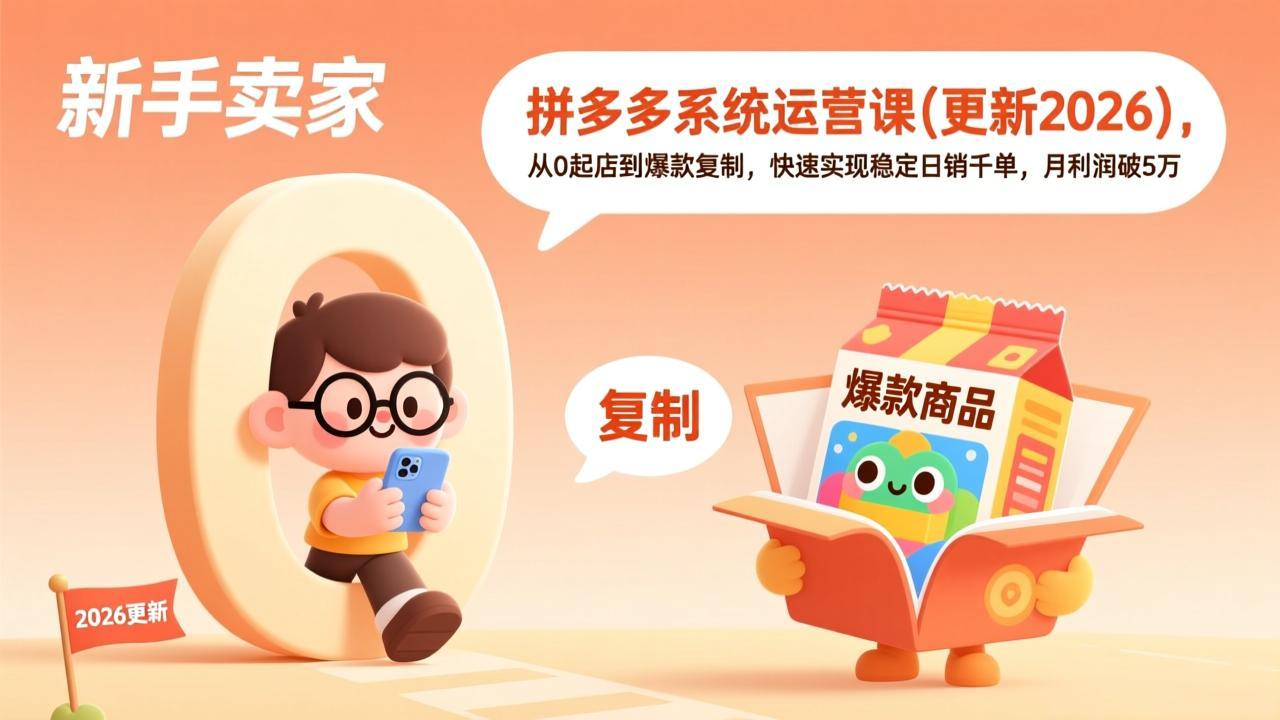 拼多多系统运营课(更新2026)，从0起店到爆款复制，快速实现稳定日销千单，月利润破5万-800资源网