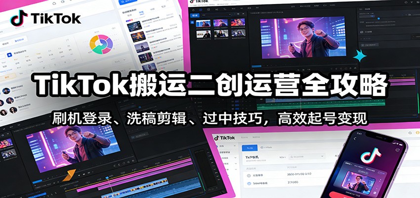TikTok搬运二创运营全攻略:刷机登录、洗稿剪辑 、过中技巧,高效起号变现